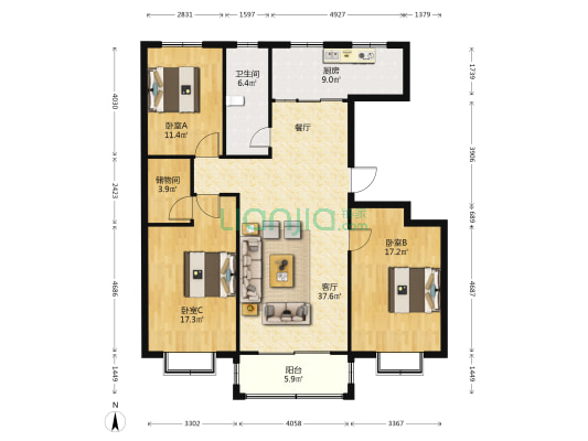 现代美城 3室1厅1卫 153平方