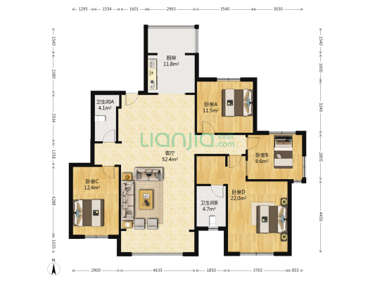 华友昆玉府 4室1厅2卫 169平方