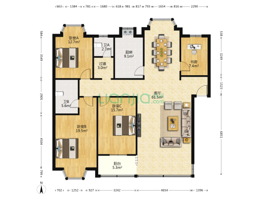 长沙市邮政局宿舍M区 4室1厅2卫 147平方