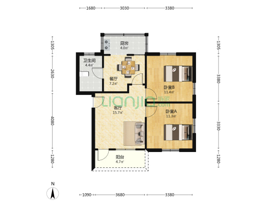 康复路 2室2厅1卫 62平方