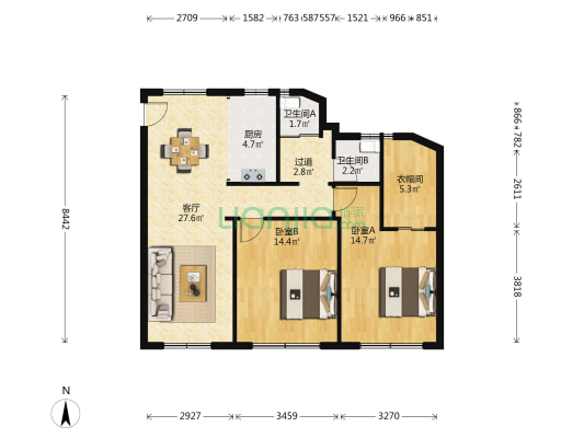 顺安公寓 2室1厅2卫 96平方