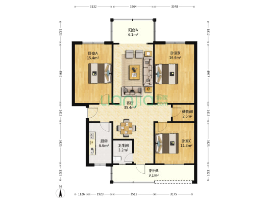 武阳西路108号 3室1厅1卫 117平方