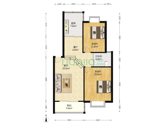 天地新城天枢座 2室2厅1卫 96平方