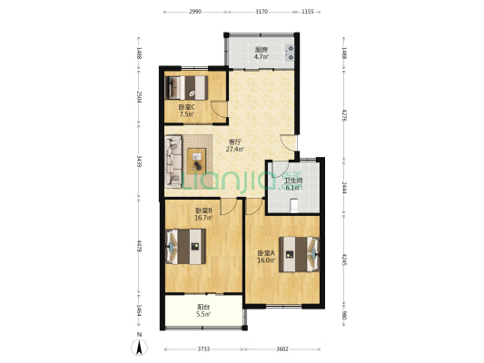 商务局宿舍 3室1厅1卫 100平方