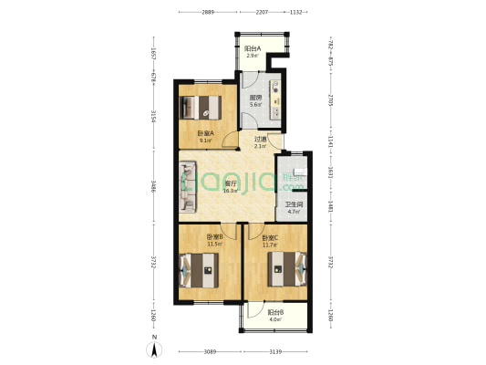 铁英街16号 3室1厅1卫 80平方
