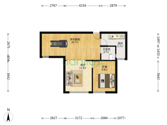上品公馆 2室1厅1卫 60平方