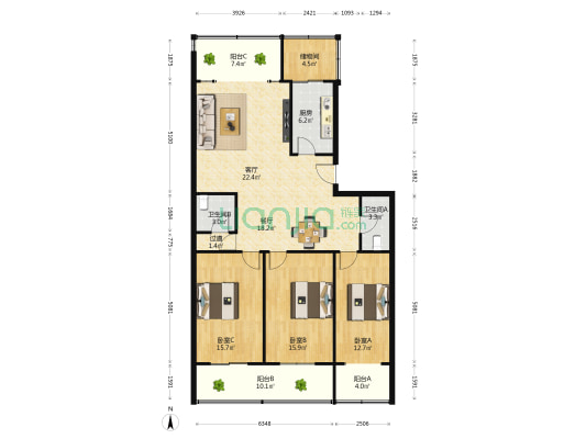 康华公寓 3室2厅2卫 160平方