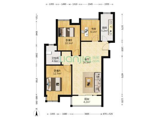百步亭花园世博园 3室1厅1卫 82平方