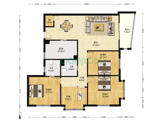 彩虹新钻 4室1厅2卫 153平方