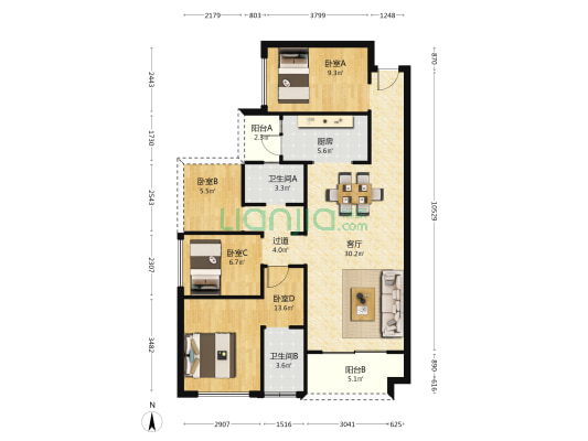 东江学府七期 4室1厅2卫 106平方