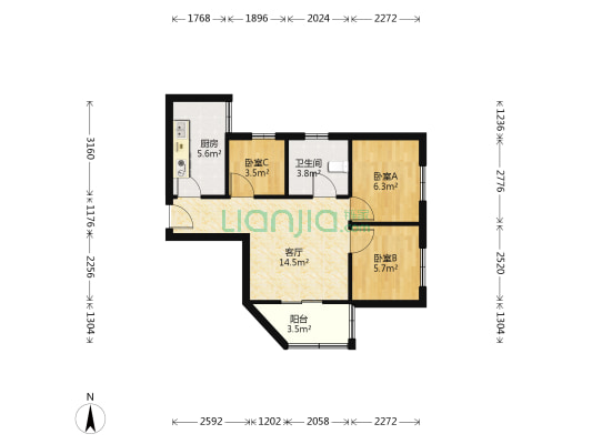 中心广场 3室1厅1卫 59平方