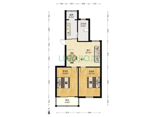 西苑新村 2室1厅1卫 78平方