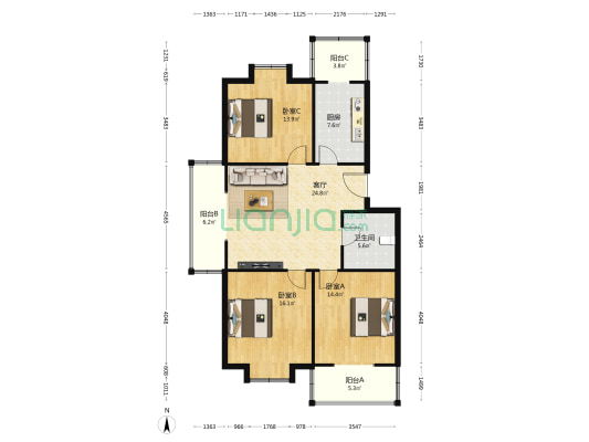 兴园里 3室1厅1卫 120平方