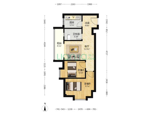 国王的公寓 2室1厅1卫 69平方