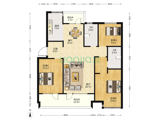 海宁百合新城北区 3室2厅2卫 142平方