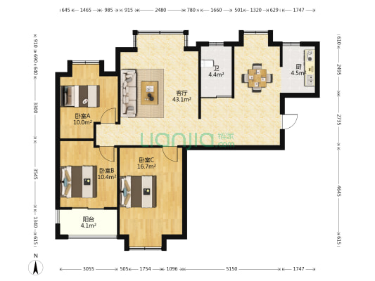 金发.豪园 3室1厅1卫 112平方