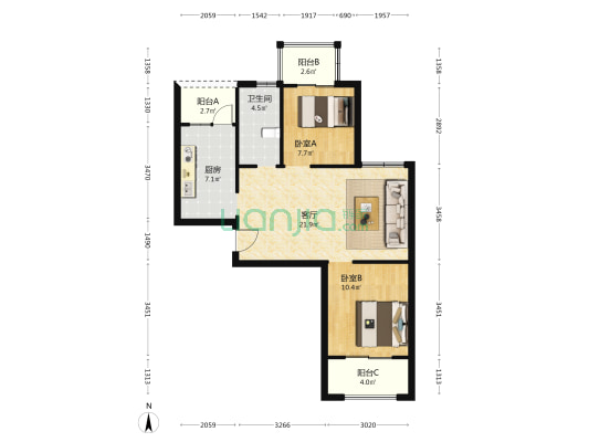 中博城和嘉苑 2室1厅1卫 85平方