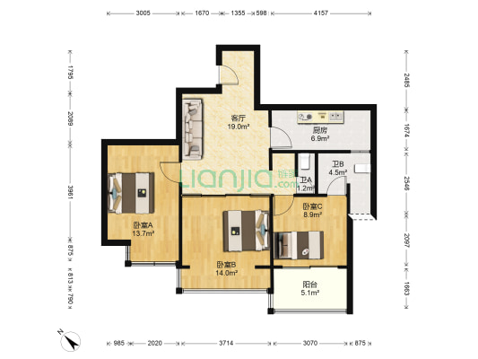 中驰半岛 3室1厅2卫 85平方