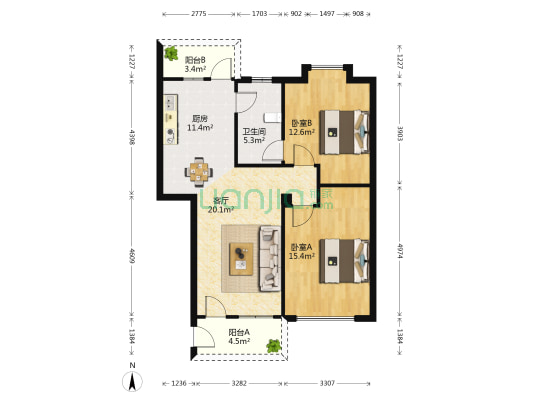 天明花园D区 2室1厅1卫 86平方