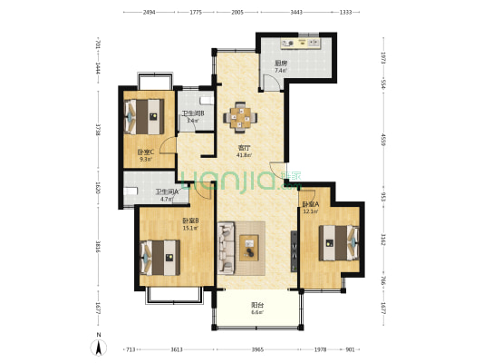 恒大林溪郡 3室1厅2卫 131平方