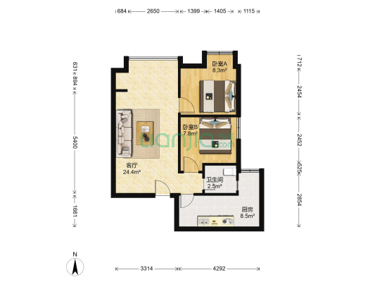 国盛龙腾丰文C区 2室1厅1卫 61平方