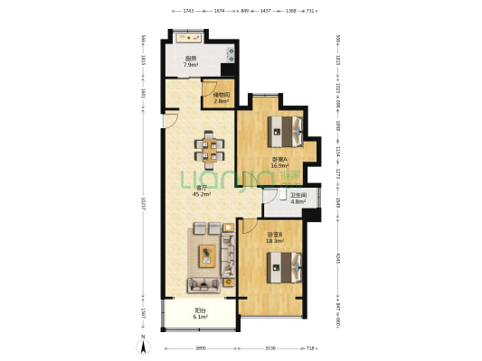 东林苑 2室1厅1卫 123平方