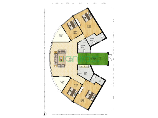 鸿洲·天玺 4室1厅3卫 179平方