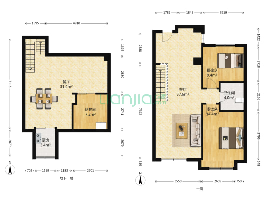 华润凯旋门二期 2室2厅1卫 88平方