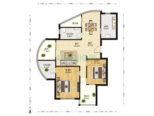江城逸品 2室2厅2卫 129平方