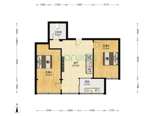 世纪新村C区 2室1厅1卫 87平方