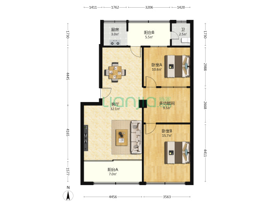 海南五矿宿舍 3室1厅1卫 81平方
