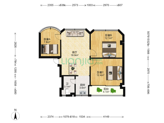 建材大楼 3室1厅1卫 83平方