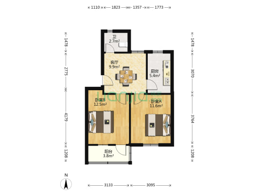 蔚斗新村新堰头 2室1厅1卫 57平方