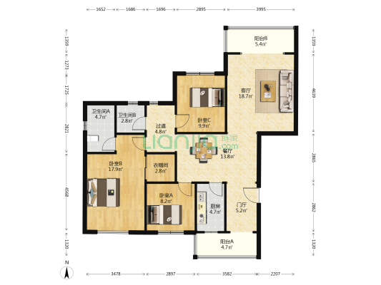 黑庄社区 3室2厅2卫 126平方