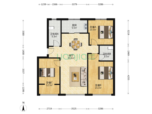 合丰商务楼 3室1厅2卫 106平方