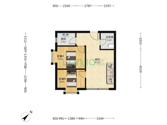 金茂精英现代城一期 2室1厅1卫 62平方