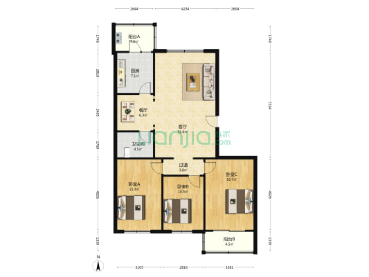 幸福楼（宁河） 3室2厅1卫 128平方