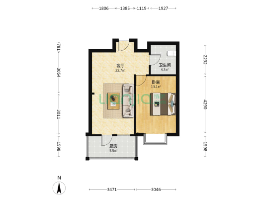 金厦新都庄园梦溪园 1室1厅1卫 56平方