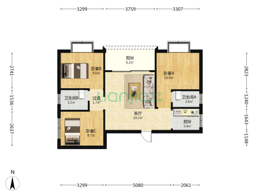 前进一路 3室1厅2卫 81平方