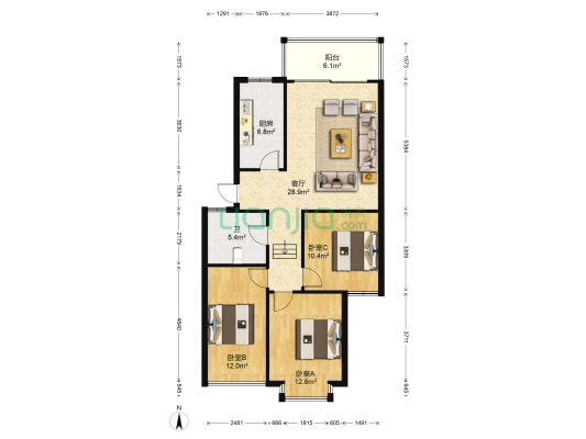 永诚明彩居 3室1厅1卫 100平方