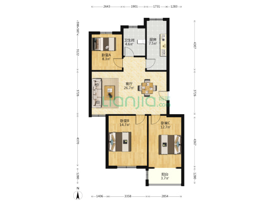 华庭之星 3室1厅1卫 100平方