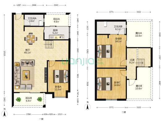 右江花园 3室1厅2卫 137平方