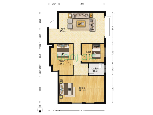 富源世纪 3室1厅1卫 119平方