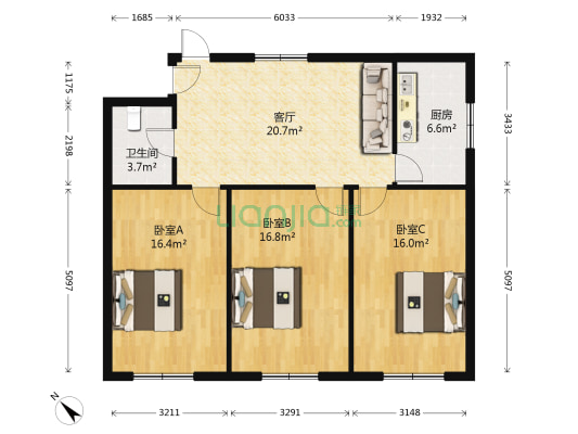 延安大街西一胡同205号 3室1厅1卫 98平方