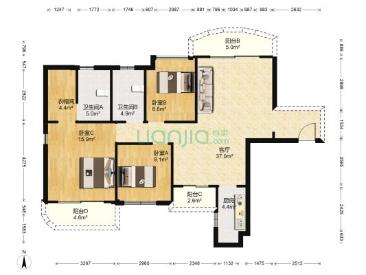 御城金湾 3室1厅2卫 135平方