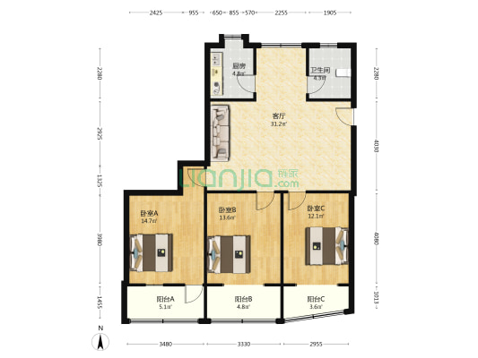 育才路 3室1厅1卫 110平方