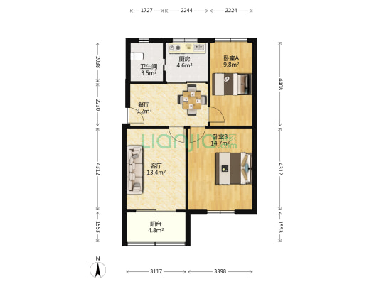 鼓西小区 2室2厅1卫 73平方