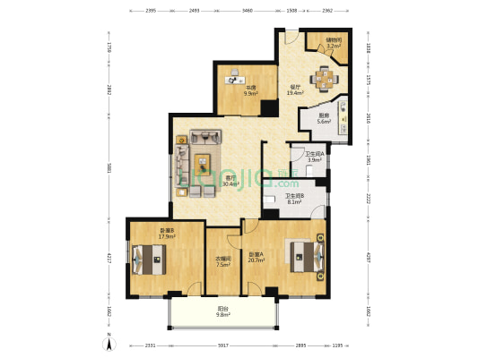 华都大厦 3室2厅2卫 178平方
