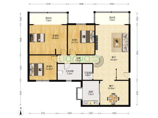 桃园小区茶亭北路 3室2厅2卫 158平方