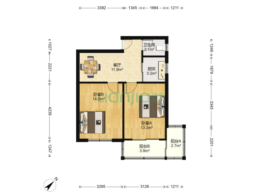 洪福桥18号 2室1厅1卫 62平方